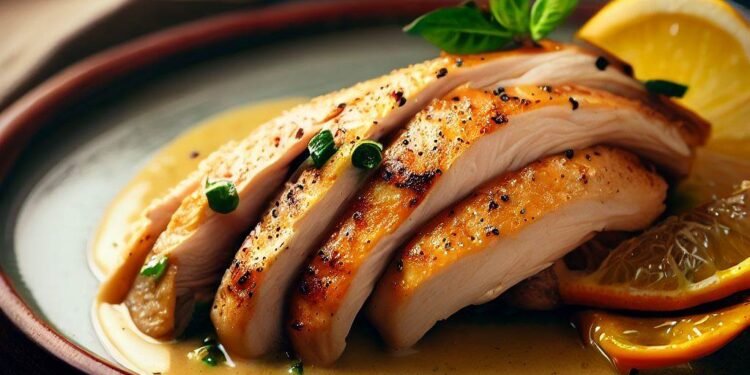 Peito de Frango com Molho Cítrico: O Segredo para Emagrecer! 1 Pedacos de Frango citricos, delicia de ver!