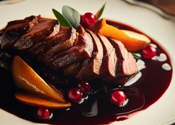 Magret de Pato ao Molho de Vinho Tinto e Frutas Vermelhas
